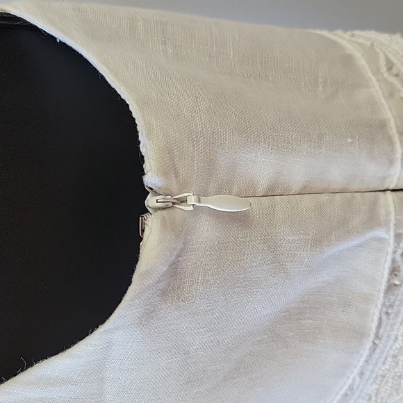 Ann Taylor Split Jewel Neck A-Line Dress White Linen Size 4 - Picture 13 of 16